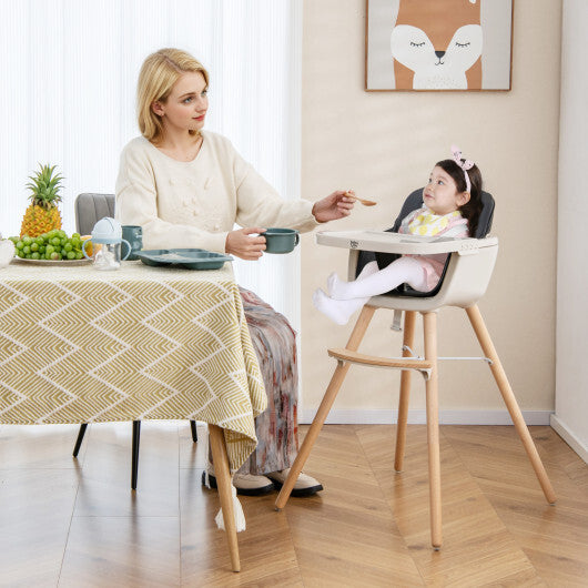 Babyjoy 3 in 1 Convertible Wooden High Chair Toddler Feeding Chair with Cushion Black W2B