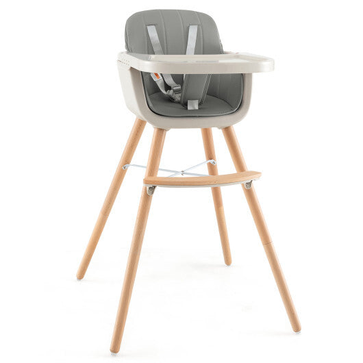 Babyjoy 3 in 1 Convertible Wooden High Chair Toddler Feeding Chair with Cushion Grey W2B