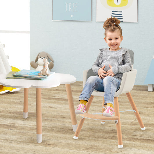Babyjoy 3 in 1 Convertible Wooden High Chair Toddler Feeding Chair with Cushion Grey W2B