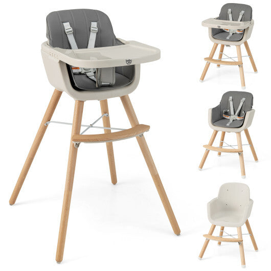 Babyjoy 3 in 1 Convertible Wooden High Chair Toddler Feeding Chair with Cushion Dark Grey W2B