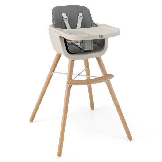 Babyjoy 3 in 1 Convertible Wooden High Chair Toddler Feeding Chair with Cushion Dark Grey W2B