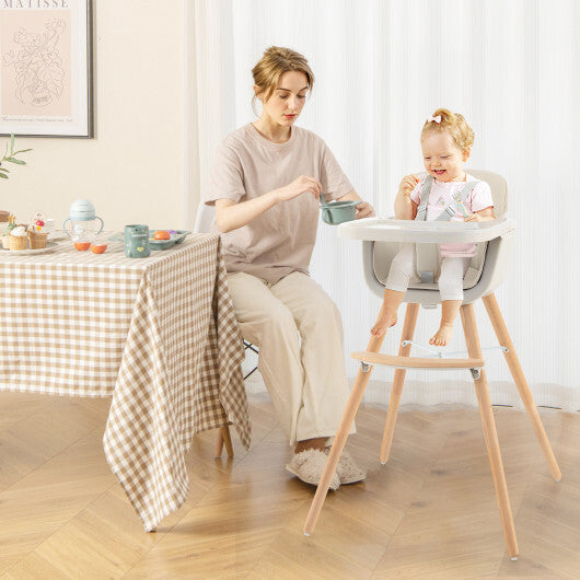 Babyjoy 3 in 1 Convertible Wooden High Chair Toddler Feeding Chair with Cushion Beige W2B