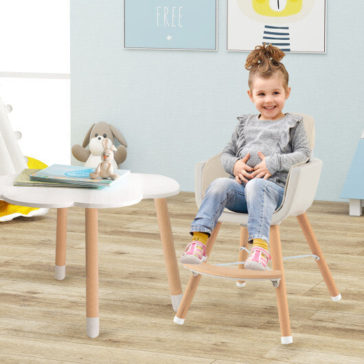 Babyjoy 3 in 1 Convertible Wooden High Chair Toddler Feeding Chair with Cushion Beige W2B