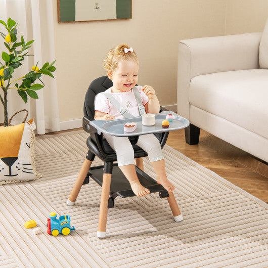 Costway 6 in 1 Convertible Highchair with Safety Harness and Removable Tray Black W2B