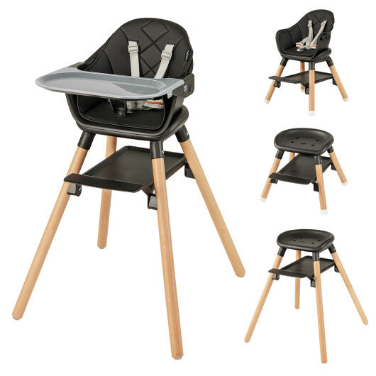 Costway 6 in 1 Convertible Highchair with Safety Harness and Removable Tray Black W2B