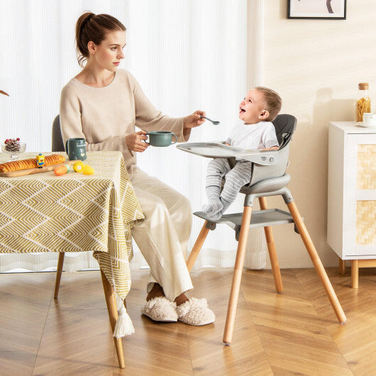 Babyjoy 6 in 1 Convertible Highchair with Safety Harness and Removable Tray Gray W2B