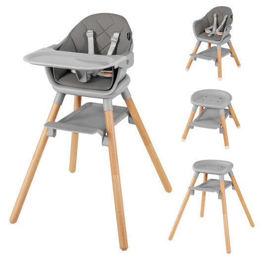 Babyjoy 6 in 1 Convertible Highchair with Safety Harness and Removable Tray Gray W2B