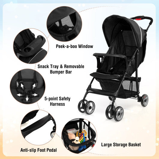 Costway Foldable Lightweight Baby Stroller Travel Pushchair 0-36 Months Age Group 13 lbs Black W2B