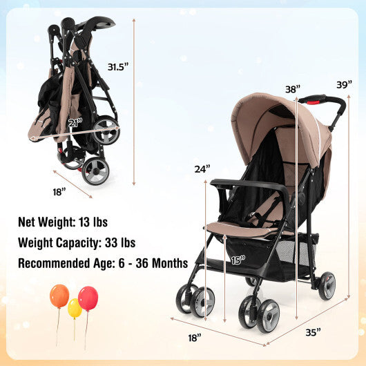 Costway Foldable Lightweight Baby Stroller Travel Pushchair 0-36 Months Age Group 13 lbs Coffee W2B