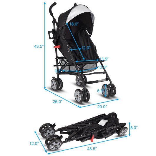 Costway Folding Lightweight Baby Toddler Umbrella Travel Stroller with Storage Basket Black W2B