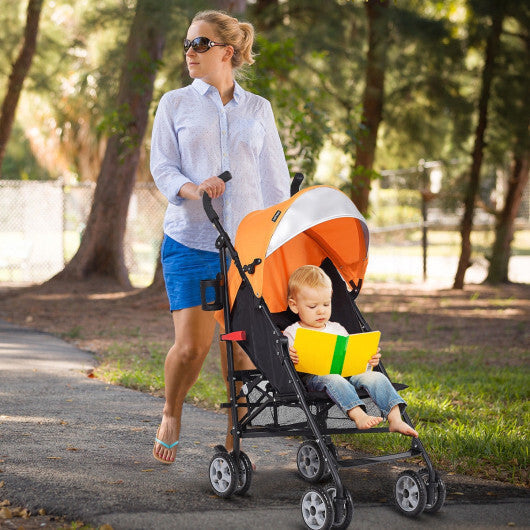 Costway Folding Lightweight Baby Toddler Umbrella Travel Stroller with Storage Basket Orange W2B