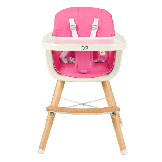 Babyjoy 3 in 1 Convertible Wooden High Chair Toddler Feeding Chair with Cushion Pink W2B