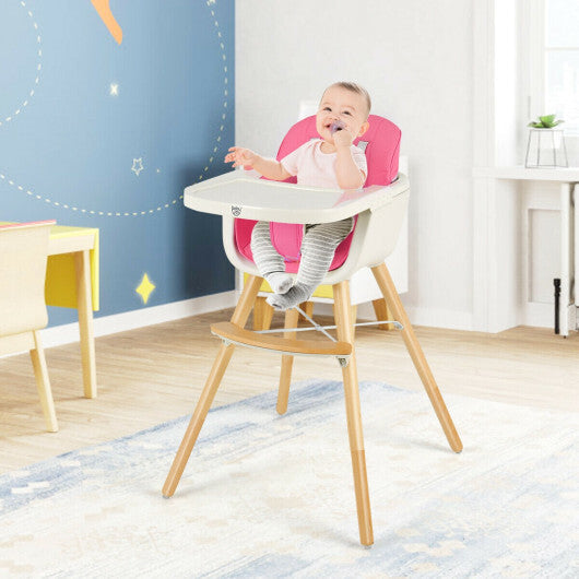 Babyjoy 3 in 1 Convertible Wooden High Chair Toddler Feeding Chair with Cushion Pink W2B