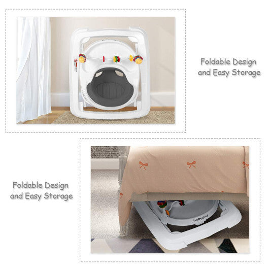 Costway Walker Adjustable Height Removable Toy Wheels Folding Portable Grey