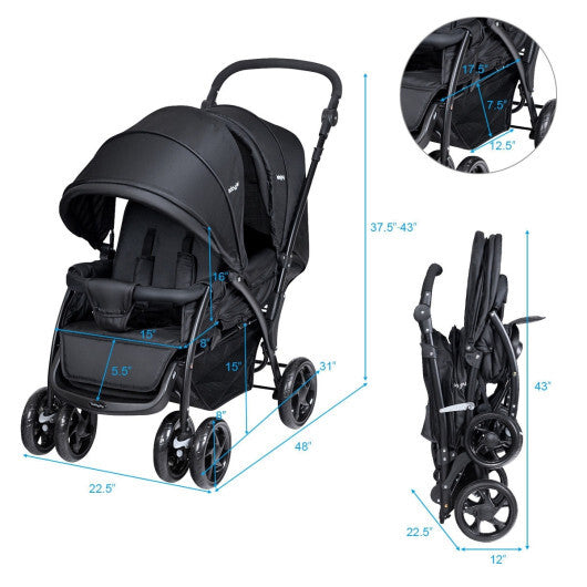 Costway Double Stroller Foldable Baby Twin Lightweight Travel Stroller Infant Pushchair Black W2B