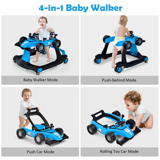 Costway 4-in-1 Baby Walker Foldable Activity Push Walker Adjustable Height Blue W2B