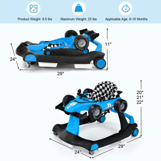 Costway 4-in-1 Baby Walker Foldable Activity Push Walker Adjustable Height Blue W2B