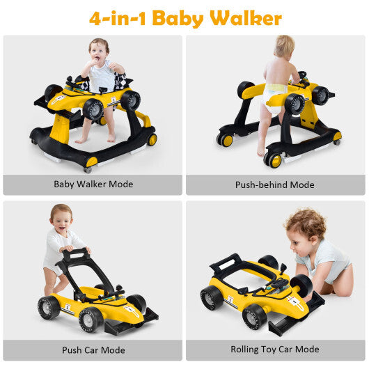 Costway 4-in-1 Baby Walker Foldable Activity Push Walker Adjustable Yellow W2B