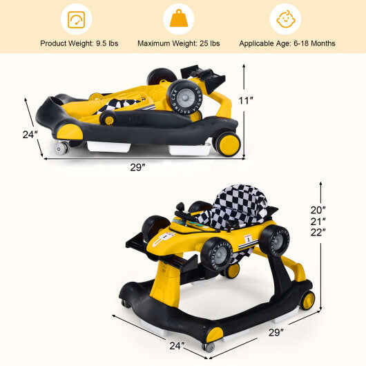 Costway 4-in-1 Baby Walker Foldable Activity Push Walker Adjustable Yellow W2B