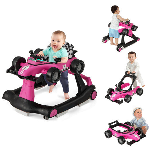 Costway 4-in-1 Foldable Activity Push Walker with Adjustable Height-Pink W2B