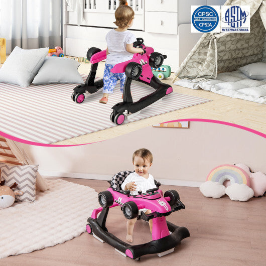 Costway 4-in-1 Foldable Activity Push Walker with Adjustable Height-Pink W2B