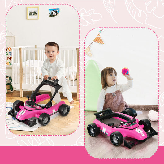 Costway 4-in-1 Foldable Activity Push Walker with Adjustable Height-Pink W2B