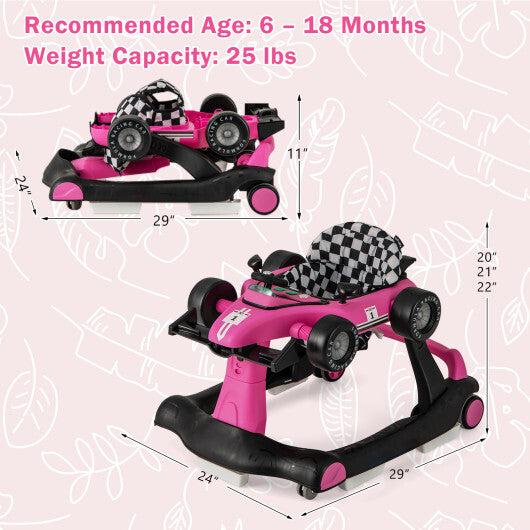 Costway 4-in-1 Foldable Activity Push Walker with Adjustable Height-Pink W2B