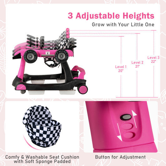 Costway 4-in-1 Foldable Activity Push Walker with Adjustable Height-Pink W2B