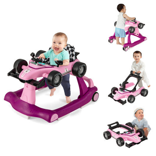 Costway 4-in-1 Foldable Activity Push Walker with Adjustable Height-Purple W2B