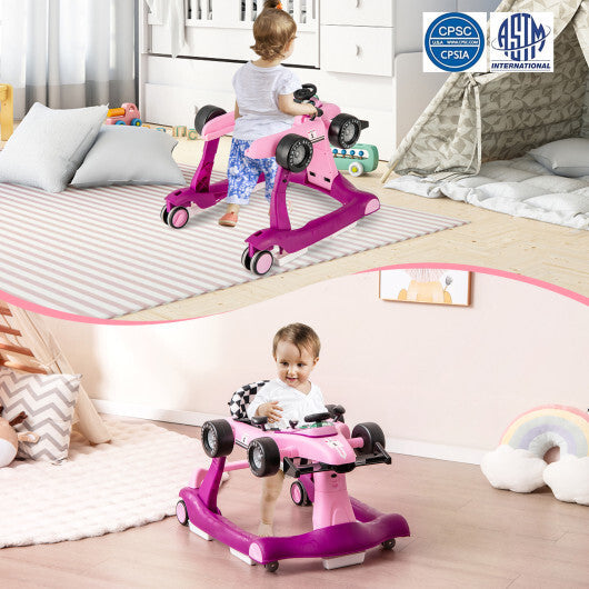Costway 4-in-1 Foldable Activity Push Walker with Adjustable Height-Purple W2B