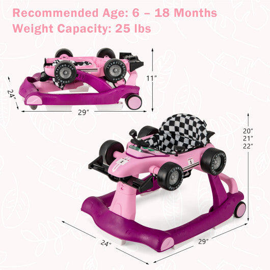Costway 4-in-1 Foldable Activity Push Walker with Adjustable Height-Purple W2B
