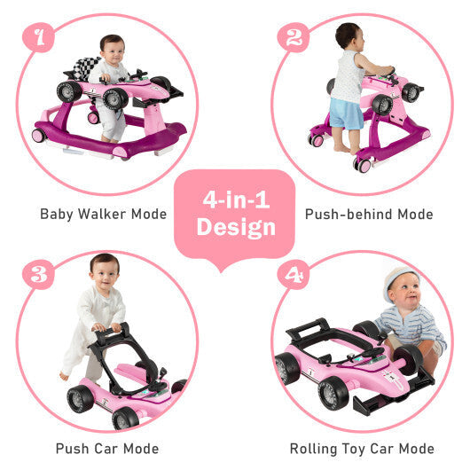 Costway 4-in-1 Foldable Activity Push Walker with Adjustable Height-Purple W2B