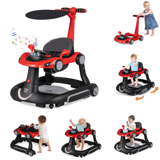 Costway 6-in-1 Baby Walker with Canopy Portable Activity Center Bouncer Rocker Combo with Music-Red W2B