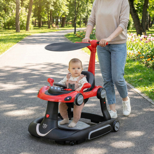 Costway 6-in-1 Baby Walker with Canopy Portable Activity Center Bouncer Rocker Combo with Music-Red W2B
