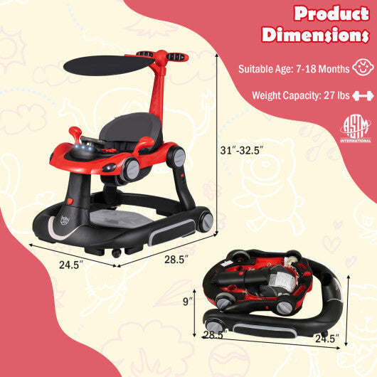 Costway 6-in-1 Baby Walker with Canopy Portable Activity Center Bouncer Rocker Combo with Music-Red W2B