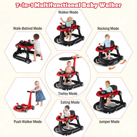 Costway 6-in-1 Baby Walker with Canopy Portable Activity Center Bouncer Rocker Combo with Music-Red W2B
