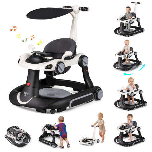 Costway 6-in-1 Baby Walker with Canopy Portable Activity Center Bouncer Rocker Combo with Music-White W2B