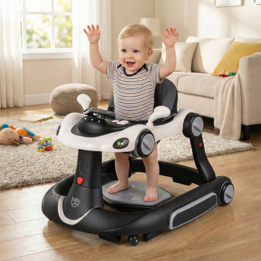 Costway 6-in-1 Baby Walker with Canopy Portable Activity Center Bouncer Rocker Combo with Music-White W2B