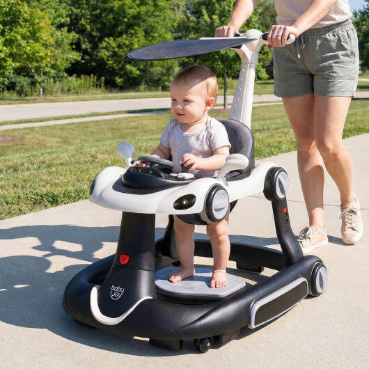 Costway 6-in-1 Baby Walker with Canopy Portable Activity Center Bouncer Rocker Combo with Music-White W2B