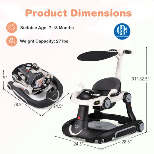 Costway 6-in-1 Baby Walker with Canopy Portable Activity Center Bouncer Rocker Combo with Music-White W2B