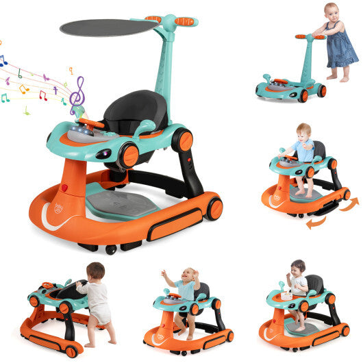 Costway 6-in-1 Baby Walker with Canopy Portable Activity Center Bouncer Rocker Combo with Music-Green W2B