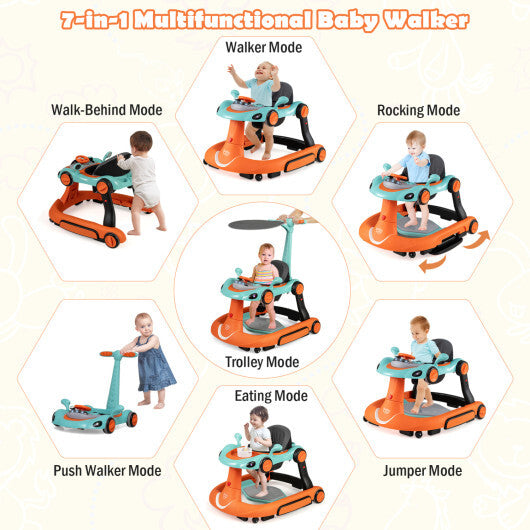 Costway 6-in-1 Baby Walker with Canopy Portable Activity Center Bouncer Rocker Combo with Music-Green W2B