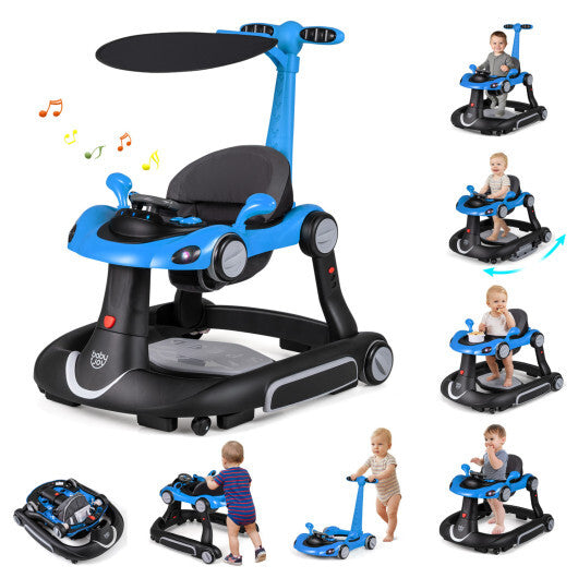 Costway 6-in-1 Baby Walker with Canopy Portable Activity Center Bouncer Rocker Combo with Music-Blue W2B