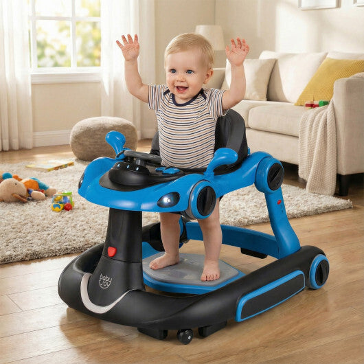Costway 6-in-1 Baby Walker with Canopy Portable Activity Center Bouncer Rocker Combo with Music-Blue W2B