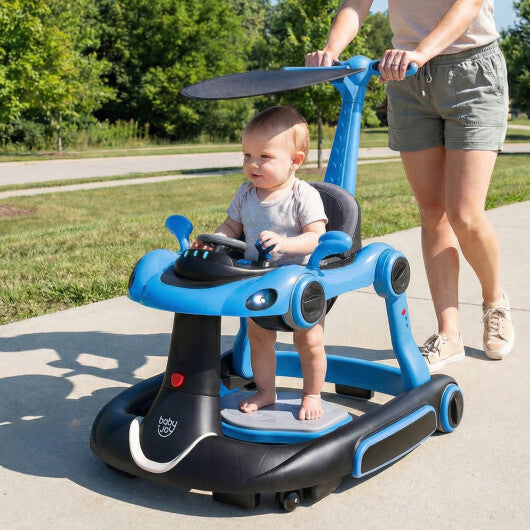 Costway 6-in-1 Baby Walker with Canopy Portable Activity Center Bouncer Rocker Combo with Music-Blue W2B