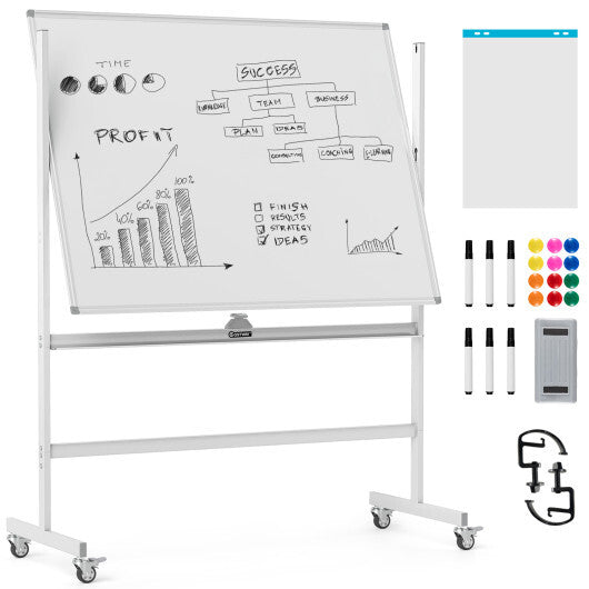 Costway 48 x 36 Inches Rolling Double-Sided Whiteboard with Magnetic Surface White