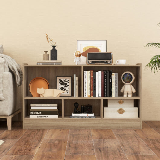 Costway Kids 2-Shelf Bookcase 5-Cube Wood Toy Storage Cabinet Organizer Natural