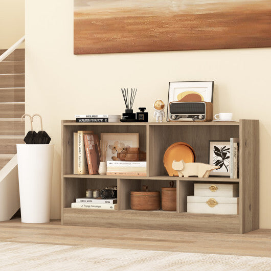 Costway Kids 2-Shelf Bookcase 5-Cube Wood Toy Storage Cabinet Organizer Natural