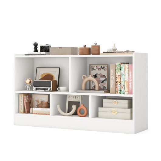 Costway Kids 2-Shelf Bookcase 5-Cube Wood Toy Storage Cabinet Organizer White