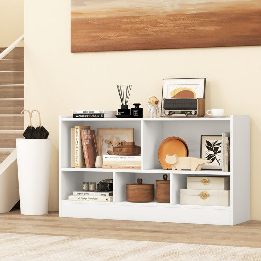 Costway Kids 2-Shelf Bookcase 5-Cube Wood Toy Storage Cabinet Organizer White